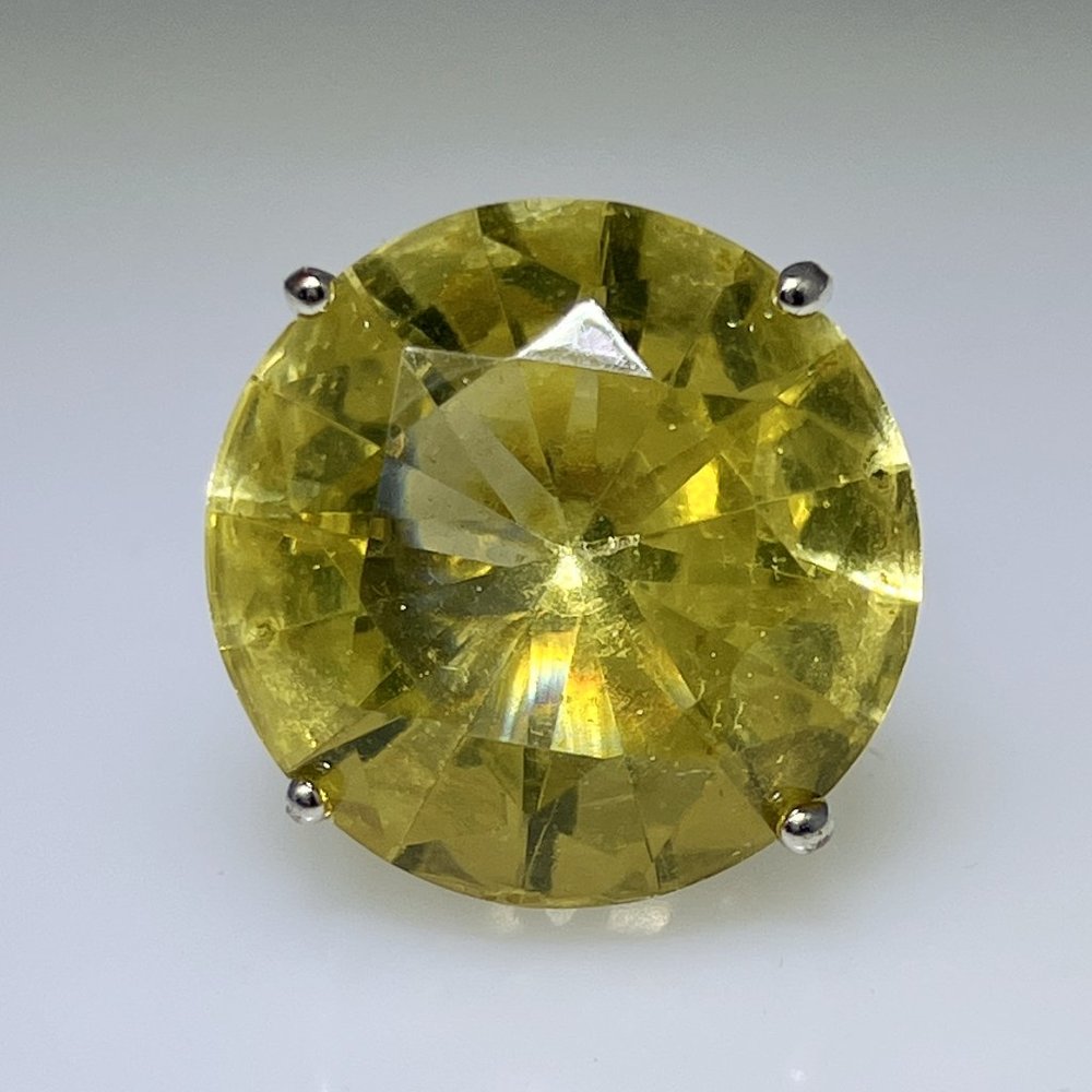 Big fun ring with large yellow glass faceted stone, size 8